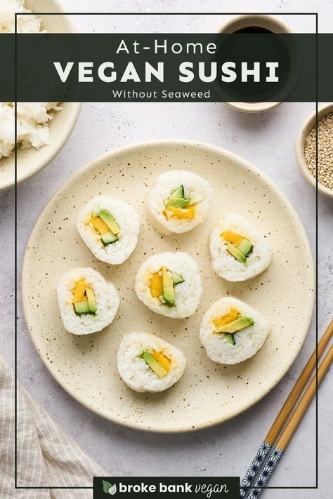 Sushi without seaweed might sound unconventional, but it's a delicious twist on traditional sushi rolls, especially if you don’t like nori! This recipe simplifies the process even further by using fresh ingredients like mango, cucumber, and avocado. Sushi Without Nori, Sushi Without Seaweed, Instant Pot Sushi Rice, Traditional Sushi, Sushi Rice Recipes, Vegan Breakfast Casserole, Vegan Japanese, Avocado Roll, Sushi Platter