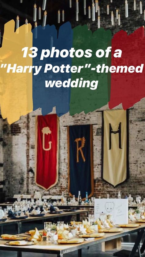 13 magical photos of a real 'Harry Potter'-themed wedding that looks like it was held at Hogwarts Hogwarts Wedding Ideas, Harry Potter Wedding Invitations, Dream Country Wedding, Hogwarts Decor, Magical Photos, Rustic Building, Wedding Themes Outdoor, Hp Wedding, Wedding Photo Walls