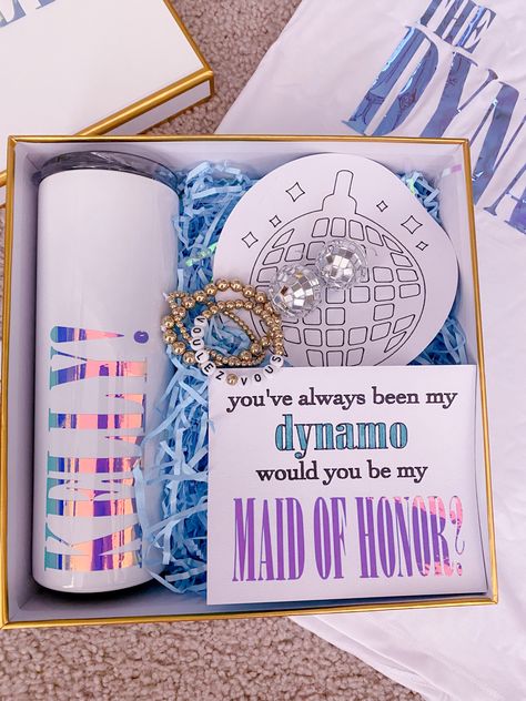 Detail shot of the Mama Mia bridesmaid proposal box Mamma Mia Bridesmaid Proposal, Blue Bridesmaid Proposal Box Ideas, Shot Book, Bridesmaid Boxes, Mama Mia, Bridesmaid Box, Proposal Box, Bridal Party Proposal, Bridesmaid Proposal Box