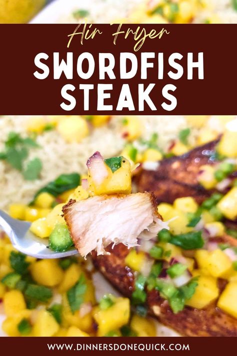 Ready for a seafood sensation like no other? Dive into my latest recipe on how to perfectly cook swordfish steak in your air fryer. Juicy and oh-so-delicious - you won't believe how easy it is! #DinnersDoneQuick #SwordfishSteakRecipe #HowtoCookSwordfishSteaks #SwordfishSteak #CookingSwordfishSteak #SwordfishSteakAirFryer #HowtoCookaSwordfishSteak #SwordfishSteakRecipeAirFryer #AirFryerSwordfishSteak #BlackenedSwordfishSteakRecipe #AirFryerFishRecipes #FishinAirFryer Swordfish Air Fryer, Oven Baked Swordfish Steak Recipe, Swordfish Recipes Air Fryer, Air Fryer Swordfish, Swordfish Steak Recipe, Steak In The Air Fryer, Baked Swordfish, Crispy Fish Tacos, Air Fryer Seafood