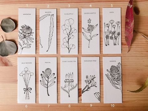 Month Flower Tattoo, Tattoo Ticket, Plant Bookmark, Leaf Bookmark, Birth Flower Tattoos, Kangaroo Paw, Watercolor Bookmarks, Birth Month Flower, Watercolor Cat