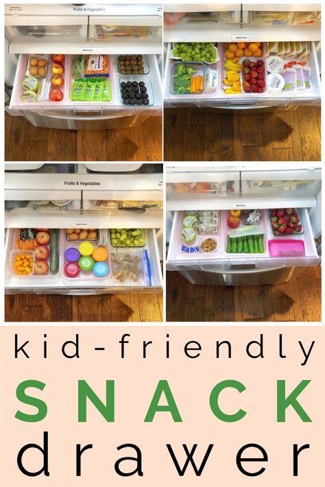 Kid Snack Organization Ideas, Toddler Snack Drawer Fridge, Refrigerator Snack Drawer For Kids, Healthy Snack Drawer Fridge, Self Serve Kids Snacks, Bedside Snack Drawer, Kids Snack Drawer Pantry, Toddler Pantry Snacks, Easy Fridge Snacks