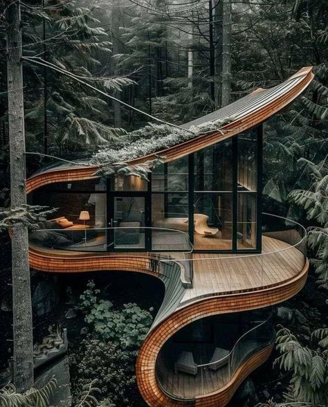 Tree House Designs, House In Nature, Unique House Design, Unique Houses, Forest House, Design Your Dream House, House Architecture Design, Dream House Exterior, Futuristic Architecture