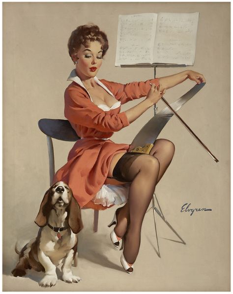 GIL ELVGREN (American 1914 - 1980). Doggone Good (Puppy Love), | Lot #88104 | Heritage Auctions Pin Up Pictures, Arte Pin Up, Pin Up Illustration, Pinup Vintage, Pin Up Vintage, Gil Elvgren, Pin Up Girl Vintage, Arte Punk, Pin Up Posters