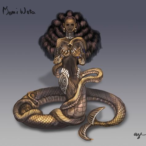 Day 14: Mami Wata by Wen-M.deviantart.com on @DeviantArt Art Black Love, Mami Wata, Orishas Yoruba, African Mythology, African Goddess, Black Magick, Oh My Goddess, African Spirituality, Black Mermaid