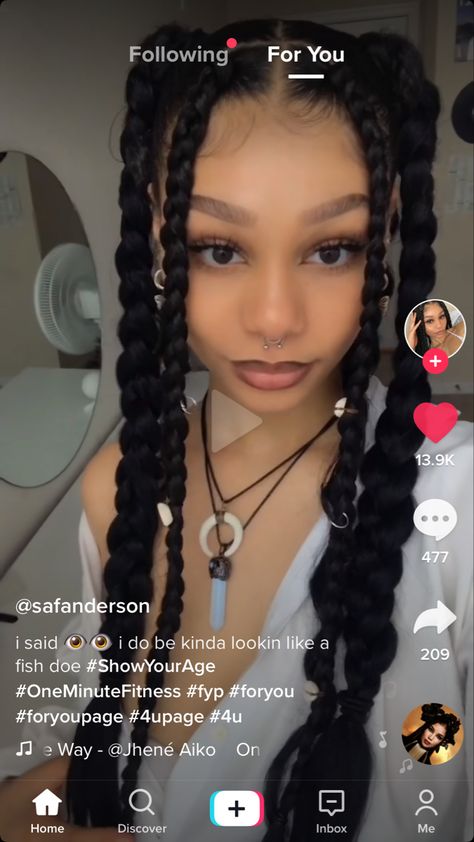 Bratz Hairstyles Braids, Four Braids Black Women, Two Pigtail Braids Hairstyle Black Women, Easy Hairstyles With Extensions Simple, 2 Plaits Hairstyles Black Hair, Two Long Braids With Extensions, Bubble Braids On Box Braids, Pigtail Braids With Extensions, Easy Braided Hairstyles With Extensions