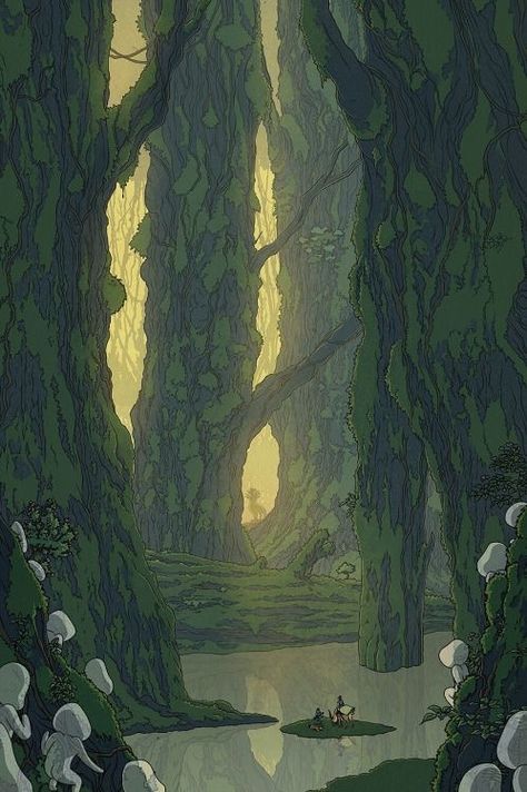 Kawase Hasui, Studio Ghibli, The Forest, Forest, Water, Green