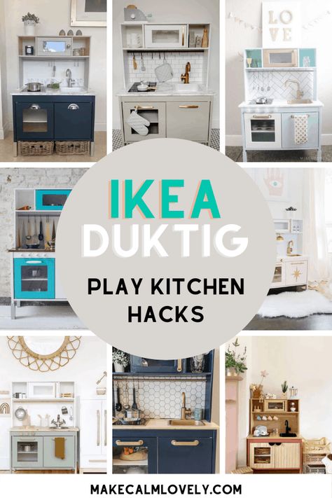 IKEA Duktig play kitchen hacks. See these amazing transformations and ways you can hack the IKEA Duktig play kitchen Ikea Kitchen Hack Kids, Ikea Kids Kitchen Hack, Ikea Play Kitchen Makeover, Ikea Toy Kitchen, Ikea Play Kitchen Hack, Play Kitchen Makeover, Ikea Kids Kitchen, Kitchen For Kids, Ikea Play