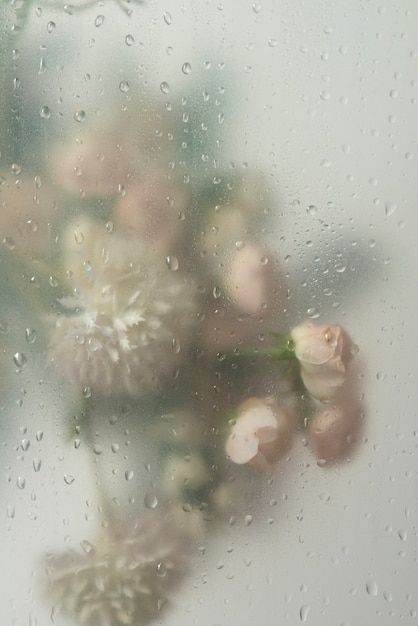 View of flowers behind condensed glass | Premium Photo #Freepik #photo #flower #flower-bloom #bloom #blossom-flower Flowers Through Condensed Glass Wallpaper, Flowers Behind Glass Wallpaper, Flower Behind Glass Wallpaper, Wet Flower Under Glass Wallpaper Hd, Flowers Through Glass Wallpaper, Foggy Window Flower Wallpaper, Nature Iphone Wallpaper, Behind The Glass, Wallpaper Pc