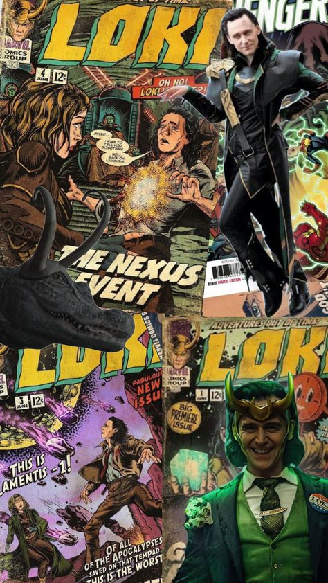 Loki Comics Wallpaper, Loki Wallpaper Collage, Marvel Wallpaper Loki, Loki And Thor Wallpaper, Loki Comic Wallpaper, Marvel Collage Wallpaper, Loki Laufeyson Comics, Marvel Loki Wallpaper, Loki Collage