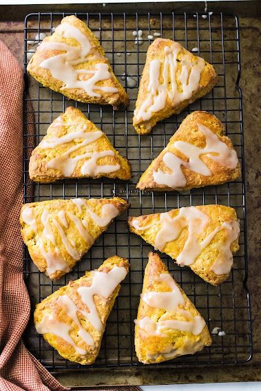 Gluten-Free Pumpkin Scones With Maple Icing – The Nomadic Fitzpatricks Gf Pumpkin Scones Gluten Free, Gluten Free Dairy Free Pumpkin Scones, Gluten Free Pumpkin Scones Recipe, Almond Flour Pumpkin Scones, Gluten Free Pumpkin Scones, Pumpkin Scones Recipe, Oat Scones, Earth Balance Butter, Maple Icing