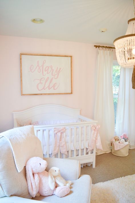 Pink Nursery Accessories, Girly Pink Nursery, Female Nursery Ideas, Pink Themed Nursery, Powder Pink Nursery, Neutral And Pink Nursery, Pink And White Nursery Ideas, Pink Girly Nursery, Pink Nursery Aesthetic