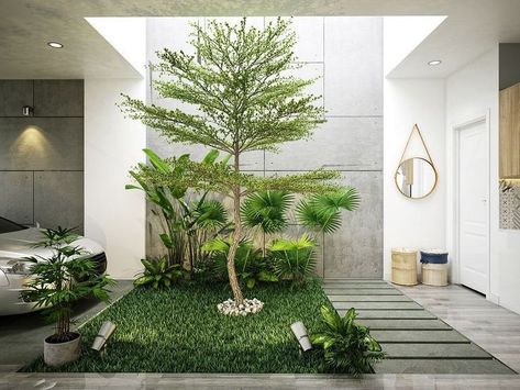 Indoor Landscape Design, Small Indoor Garden, Design Garden Ideas, Ideas Garden Design, Indoor Courtyard, Urban Landscape Design, Small House Design Exterior, Courtyard Design, Indoor Trees