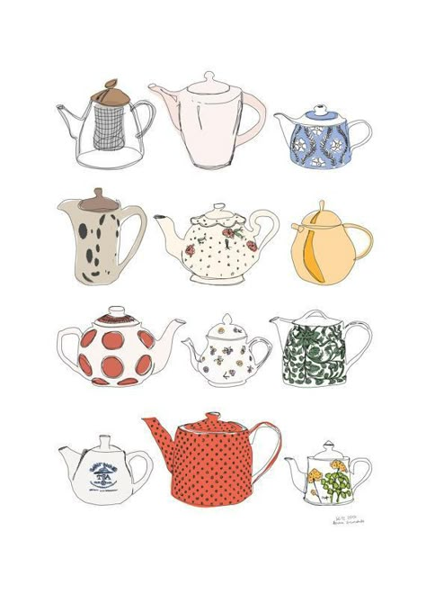 Tea Pot Illustration, Teapot Drawing, Teapot Illustration, Tea Drawing, Teapot Art, Teapot Crafts, Postcard Birthday, Tea Pots Art, Tea Illustration