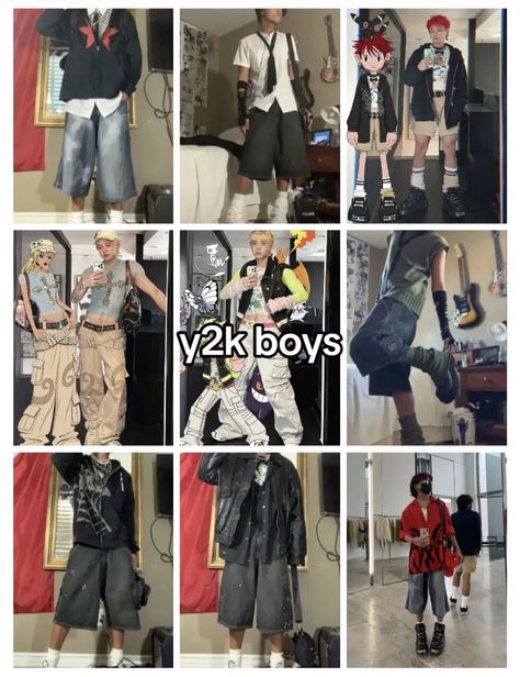 Types Of Male Clothing Styles, How To Be Masculine, Y2k Men Aesthetic, Y2k Boy Aesthetic, Y2k Guy Outfits, Outfits Y2k Hombre, Y2k Boys Fashion, Y2k Boy Outfits, Guy Outfit Ideas