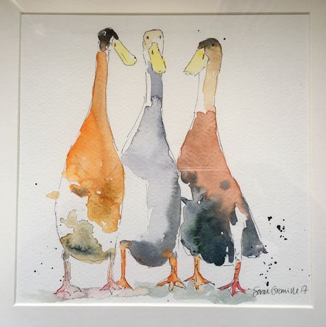 Running Ducks, Watercolour Chicken, Duck Watercolor Painting Easy, Watercolor Ducks, Watercolour Ducks, Watercolor Ducks Painting, Watercolour Duck, Colorful Duck Painting, Duck Watercolour Painting