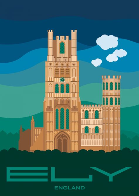 Graphic Presentation, Railway Posters, Travel Uk, Cathedral City, City Illustration, The Cathedral, Modern Poster, Places Of Interest, Peterborough