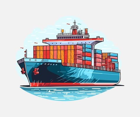 Cargo Vessel Ships, Container Ship Illustration, Cargo Ship Drawing, Cargo Ship Illustration, Globe Wallpaper, Ship Illustration, Ship Vector, Container Ship, Simple Building