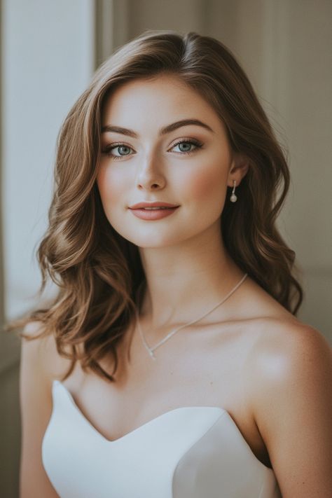 Get the glam without the hassle! Check out these 60+ easy bridal hair ideas that look like a pro did them but are simple to style. #glamwedding #easyhair #bridalglam Wedding Hair Mid Length Down, Wedding Hair Medium Down, Medium Bridal Hair Down, Wavy Long Wedding Hair, Wedding Hair Square Neckline, Wedding Hair Waves Down, Wavy Bridal Hair Medium, Wedding Hairstyles Down Medium Length, Medium Length Bride Hair