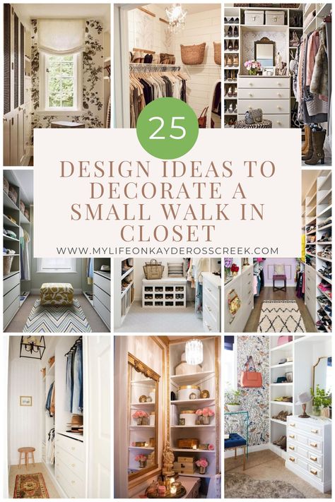 25 Design Ideas to Decorate a Small Walk in Closet - Life on Kaydeross Creek Small Closet Makeover Walk In, Walk In Closet Colors, Customized Small Walk In Closet, Fitting Room Design Home, Simple Walk In Closet Design, Walk In Closet Organization Ideas Aesthetic, Converting Small Room Into Walk In Closet, Small Walk In Closet Ideas With Vanity Diy, Budget Friendly Walk In Closet