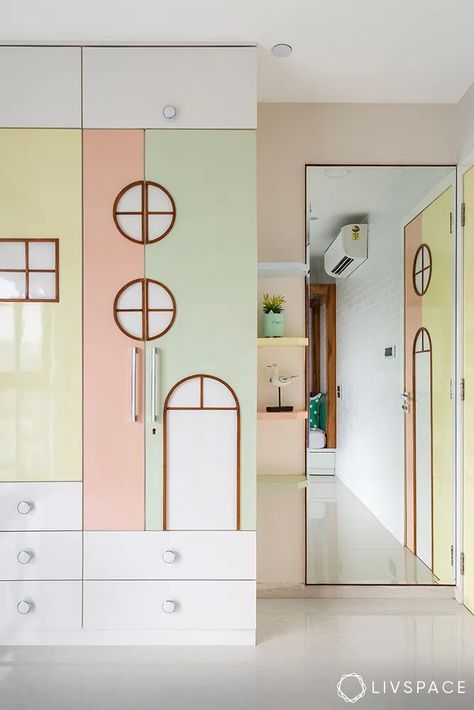 10 Awesome Interior Design Trends That Will Be Popular in 2023 Pastel Wardrobe Design, Woodrow Design, Kids Wardrobe Design, Pastel Wardrobe, Wardrobe Shutter Design, Wardrobe Laminate Design, Kid's Bed, Bedroom Colours, Bedroom Wardrobe Design