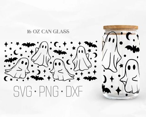 Halloween Tumbler Wrap Svg, Svg Mug Designs Free, Glass Wrapping Ideas, Halloween Small Business Ideas, Cute Ghost Svg, Can Glass Wrap Svg, Glass Tumbler Design, Can Wrap Svg, Glass Wrap Svg