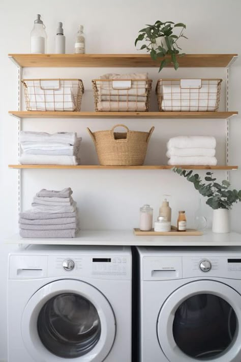 Laundry Room Design Ideas, Perfect Laundry Room, Laundry Shelves, Laundry Room Wallpaper, Small Laundry Room Organization, Laundry Room Closet, Laundry Room Renovation, Room Shelf, Laundry Room Shelves