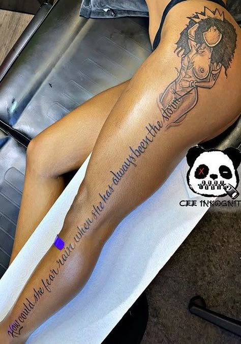 Leg Tatts For Black Women, Side Leg Tattoo Black Women, Thigh And Leg Tattoo, Pisces Leg Tattoo For Women, Leo Leg Tattoo For Women, Tattoo Ideas Female Meaningful Black Women, Back To Leg Tattoo Women, Pretty Tattoos For Women Leg, Baddie Tattoo Ideas Female Leg Sleeve