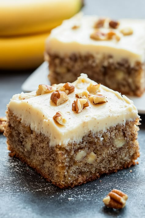 Banana Bread Brownies Banana Squares, Use Up Bananas, Banana Bread Bars, Bars With Cream Cheese Frosting, Banana Bread Brownies, Bars With Cream Cheese, Brownie Desserts Recipes, Banana Desserts, Banana Brownies