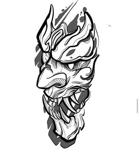 3 Mask Tattoo, Oni Tattoo Design, Hannya Mask Tattoo Design, Oni Maske, Oni Mask Tattoo, Japan Tattoo Design, Japanese Mask, Egyptian Tattoo, Mask Tattoo