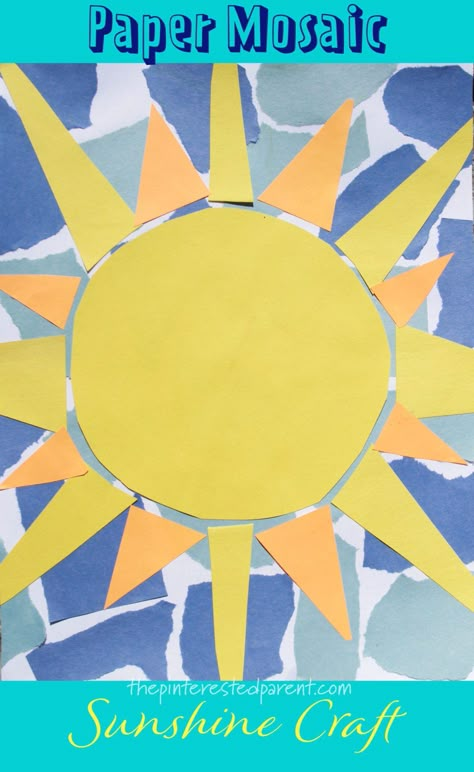 Mosaic Sunshine Craft for Kids – The Pinterested Parent Sunshine Art Preschool, Sun Art Kindergarten, Sunshine Art For Kids, Sunshine Crafts For Preschoolers, Sunshine Crafts For Kids, June Art Projects For Kids, Sun Art Projects For Kids, June Crafts For Kids, Sun Crafts For Preschoolers