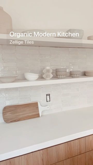 Home Decor | Bargains | Clean Living | Christian | on Instagram: "If you’re debating what tile to use, these zellige tiles from @riadtile are a dream come true!!! I’m so in love! Still need to add some face plates and some caulking under the shelves, but the kitchen remodel is coming along!!!! Lots of questions about which tile I used on my last reel, so I wanted to share! I used the 2 x 6 Snow White zellige tiles with the mapei ultracolor FA grout in the color AVALANCHE. Happy to answer any Wow Fez Tile Kitchen, Riad Tile Snow White Zellige, Zellige Tile Kitchen, Organic Modern Kitchen, Kitchen 2023, White Kitchen Tiles, Face Plates, Zellige Tiles, Smart Tiles