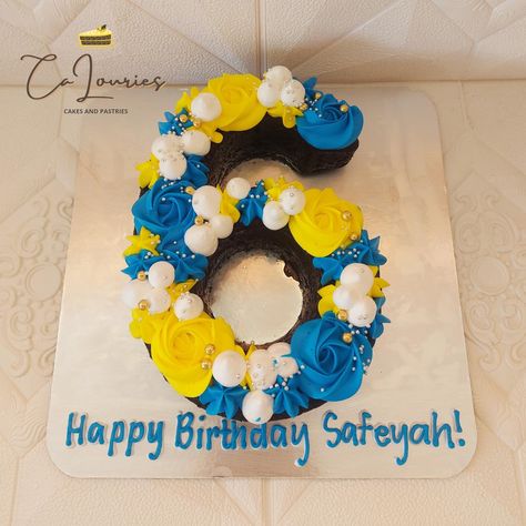 Yellow Number Cake, Number Cake Design, Letter Cakes, Number Cake, Big Cakes, Yellow Design, Design Number, Number Cakes, Blue And Yellow