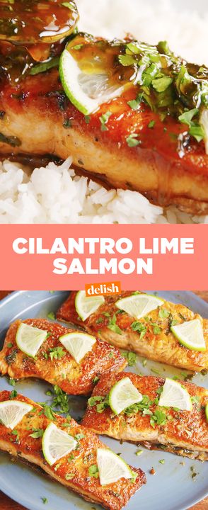 Currently hooked on this Cilantro Lime Salmon. Get the recipe from Delish.com. Salmon Lime, Bake Shrimp, Salmon Meals, Lime Salmon Recipes, Cilantro Lime Salmon, Lime Salmon, Butter Salmon, Salmon Seasoning, Salmon Dishes