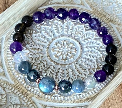 Spirit Element Beaded Gemstone Bracelet, Intuition, Spiritual Insight, and Protection Bracelet, Yoga Boho Meditation Bracelet, Perfect Gift Spirit Element, Meditation Bracelet, Angel Aura Quartz, Angel Aura, Labradorite Beads, Protection Bracelet, Hematite Beads, Single Stone, Amethyst Beads