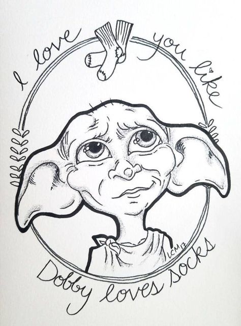 Dobby The House Elf, House Elf, A Drawing, The House, Elf, Harry Potter, I Love, Black And White, White