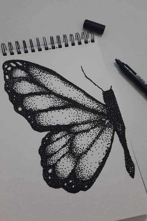 Dot Art Pencil, Butterfly Dotting Art, Pointillism Art Ideas, Pointalism Art Ideas, Stipling Ideas Easy, Dotted Paper Drawing Ideas, Pointalism Art Easy, Dot Drawing Sketches, Pointilism Art Ideas Easy