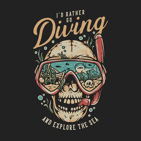 Scuba Diving Tshirt Design, Skull T Shirt Design, Scuba Diving Drawing, Dive Illustration, Scuba Diving Illustration, Dive Logo, Scuba Diving Art, Diving Illustration, Diving Logo