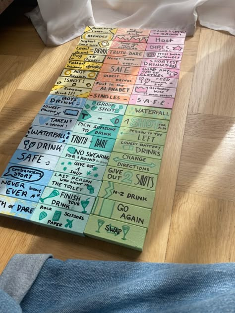 Drinking Jenga List, Drunk Jenga Ideas Dirty, Party Jenga Drinking, Dirty Jenga Ideas, Drinking Jenga Ideas, Adult Jenga Ideas, Drink Jenga Ideas, Jenga Painting Ideas, Drunk Jenga Ideas