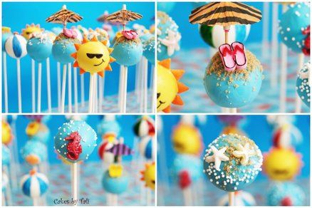 Summer Cake-pops Summer Themed Cake, Beach Cake Pops, Pool Party Cake, Themed Cake Pops, Pool Party Cakes, Beach Themed Cakes, Lake Party, Beach Cakes, Beach Themed Party