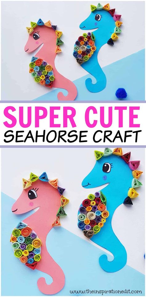 Seahorse Craft, Ocean Kids Crafts, Basic Quilling, Seahorse Crafts, Easy Paper Crafts For Kids, Ocean Theme Crafts, Summer Display, Craft To Make, Sea Crafts