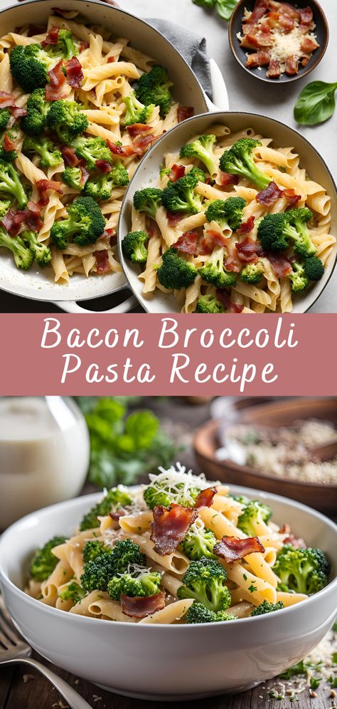 Bacon Broccoli Pasta Recipe | Cheff Recipes Pasta Salad With Broccoli And Bacon, What To Make With Bacon Dinners, Meal With Bacon, Bacon And Broccoli Pasta, Pasta Dishes With Bacon, Simple Bacon Recipes, Bacon Dishes Dinners, Pasta With Bacon Recipes, Recipes With Bacon Dinner