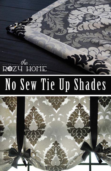 Tie Up Curtains, Tie Up Shades, Diy Window Treatments, No Sew Curtains, Window Privacy, Diy Window, Bathroom Windows, Rod Pocket Curtains, Diy Curtains