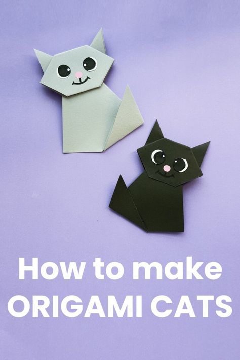 Learn how to make cat origami using craft paper or origami paper. Make a black cat for Halloween, or any color cat any time of year. Halloween Origami Easy Step By Step, Halloween Cat Crafts, Easy Origami Step By Step, Cat Origami, Quick Halloween Crafts, Cat For Halloween, Halloween Origami, Halloween Symbols, Construction Paper Crafts