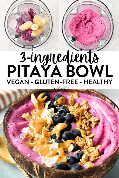 Pitaya Bowl Recipe, Dragonfruit Smoothie Bowl, Ninja Smoothie Recipes, Dragon Fruit Bowl, Pitaya Smoothie Bowl, Acai Bowl Recipe Easy, Conscious Plant Kitchen, Juice Ideas, Dragon Fruit Smoothie Bowl