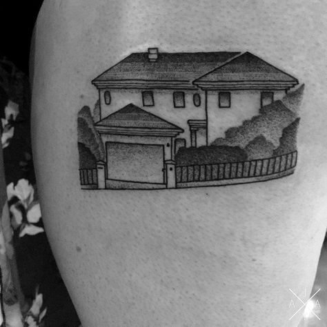 Pin for Later: 19 Ways to Permanently Honor Your Favorite Place in Ink A Fenced Property Property Of Tattoos, Childhood Tattoo Ideas, House Tattoos, Sweet Days, Dotwork Tattoo, Matching Couple Tattoos, Latest Tattoos, Childhood Home, Badass Tattoos