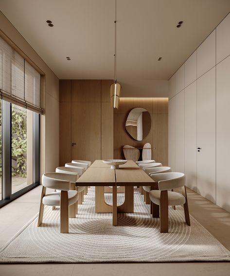 Zen in Bahrain: A Contemporary Haven of Sleek Lines and Organic Shapes Dining Japandi, Modern Classic Chair, Hotel Room Interior, Japandi Interiors, 3d Home Design, Kids Room Furniture, Luxury Dining Room, Natural Design, Minimal Modern