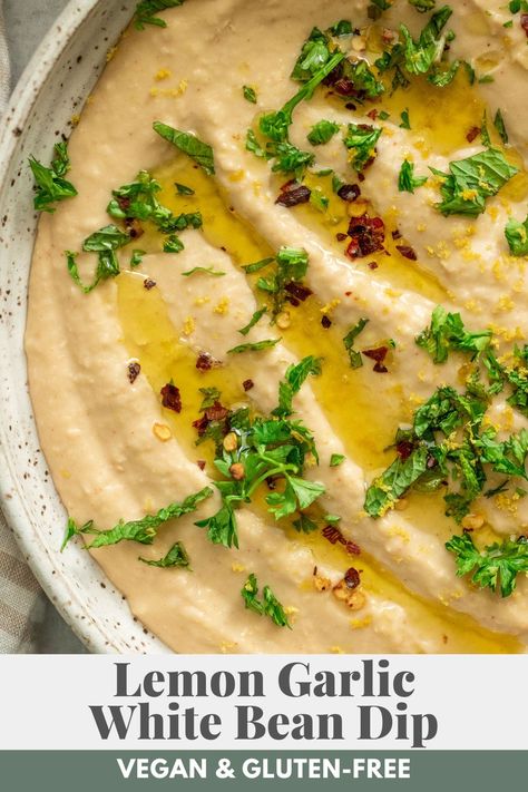 White Bean Dip Vegan, White Bean Spread, Garlic Chickpeas, Lemon Hummus, Vegan Apps, White Bean Hummus, White Bean Dip, 30 Minute Meals Easy, Bean Dip