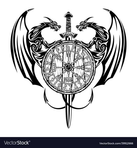 Viking Dragon Tattoo, Viking Compass Tattoo, Viking Tattoos For Men, Celtic Tattoos For Men, Shield Tattoo, Scandinavian Tattoo, Sigil Tattoo, Back Piece Tattoo, Viking Dragon