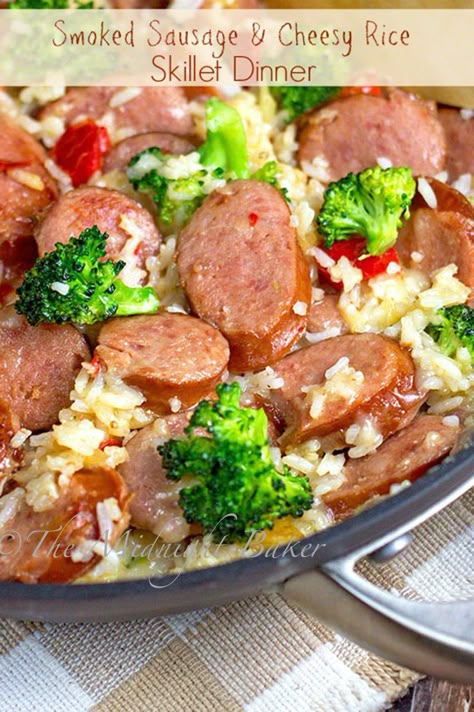 Smoked Sausage & Cheesy Rice | bakeatmidnite.com | #kielbasa #cheese #rice #recipe Smoked Sausage Rice, Sausage Rice Casserole, Smoked Sausage And Rice, Cheesy Rice Recipes, Sausage And Rice Casserole, Sausage And Rice, Sausage Rice, Cheesy Rice, Smoked Sausage Recipes